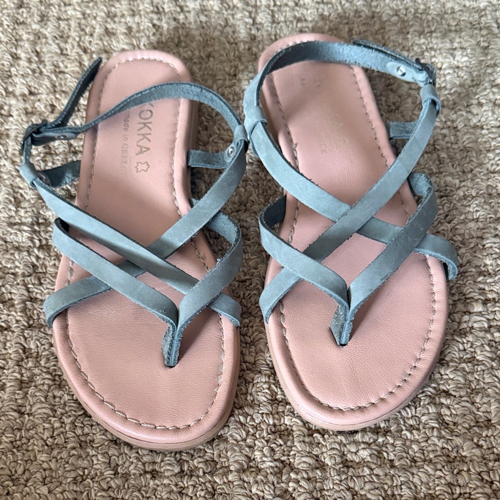 Nude footbed sandals with Green strap